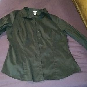 Womens black stretchy button down shirt